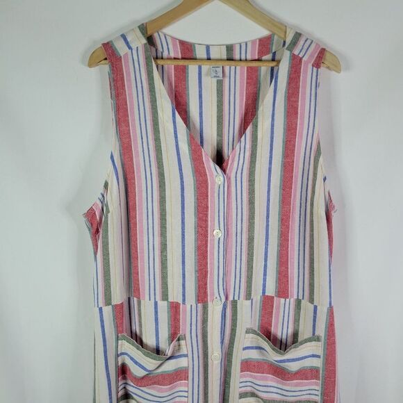 Linen Striped Sleeveless Button Down Sun Dress - Picture 7 of 10